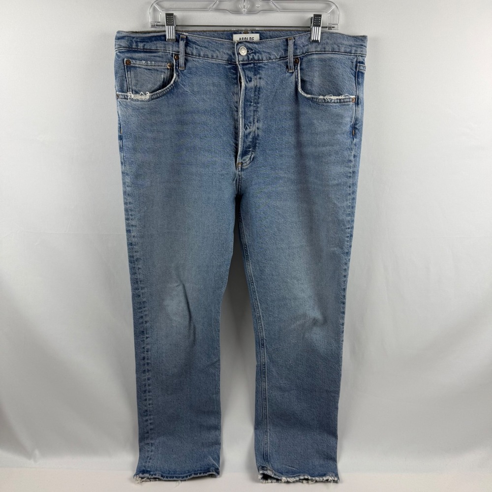 Agolde Riley Long Womens Jeans Size 33 Light Wash High Rise Straight Leg Blue - Picture 7 of 12